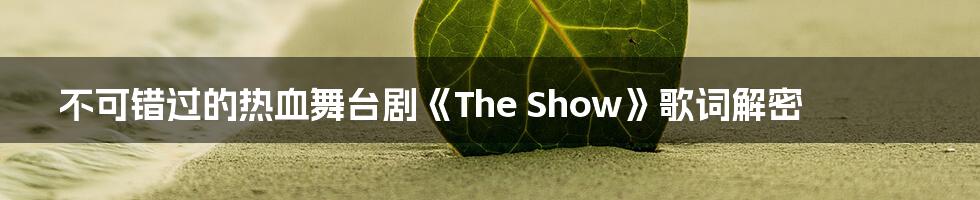 不可错过的热血舞台剧《The Show》歌词解密