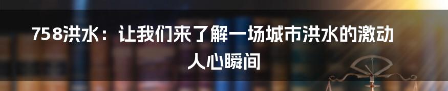 758洪水：让我们来了解一场城市洪水的激动人心瞬间