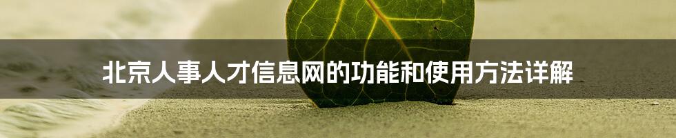 北京人事人才信息网的功能和使用方法详解