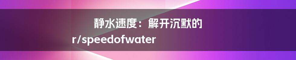 静水速度：解开沉默的 r/speedofwater