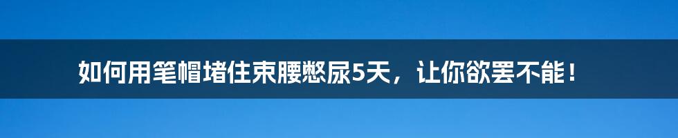 如何用笔帽堵住束腰憋尿5天，让你欲罢不能！