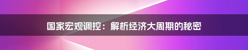 国家宏观调控：解析经济大周期的秘密