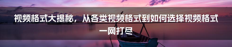 视频格式大揭秘，从各类视频格式到如何选择视频格式一网打尽