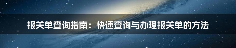 报关单查询指南：快速查询与办理报关单的方法