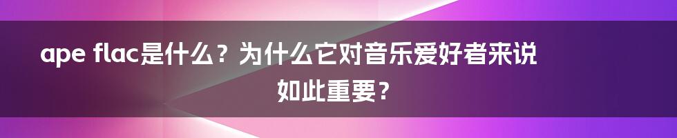 ape flac是什么？为什么它对音乐爱好者来说如此重要？