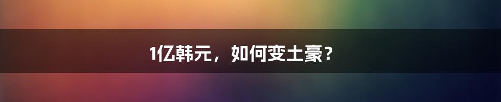 1亿韩元，如何变土豪？