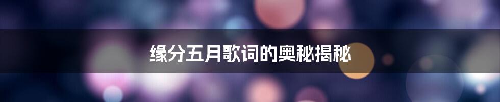 缘分五月歌词的奥秘揭秘