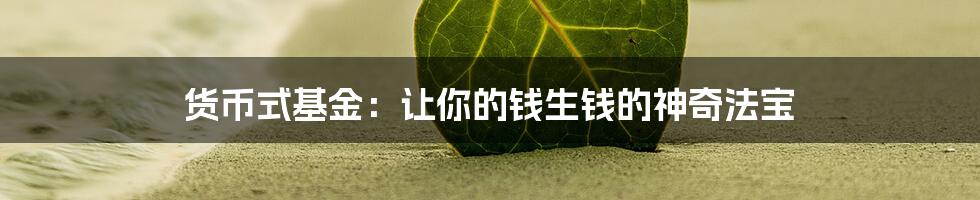 货币式基金：让你的钱生钱的神奇法宝