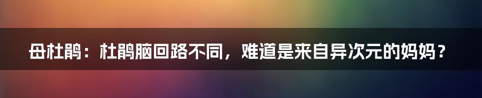 母杜鹃：杜鹃脑回路不同，难道是来自异次元的妈妈？