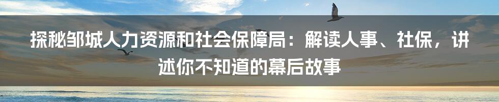 探秘邹城人力资源和社会保障局：解读人事、社保，讲述你不知道的幕后故事