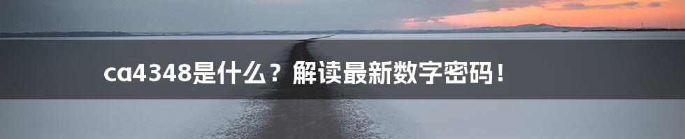 ca4348是什么？解读最新数字密码！