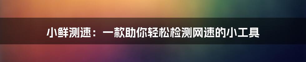 小鲜测速：一款助你轻松检测网速的小工具