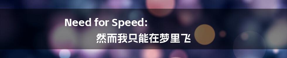 Need for Speed: 然而我只能在梦里飞