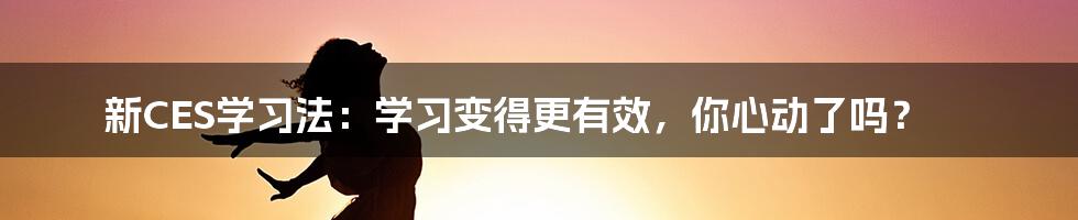 新CES学习法：学习变得更有效，你心动了吗？