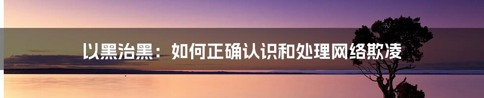 以黑治黑：如何正确认识和处理网络欺凌