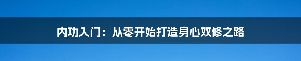 内功入门：从零开始打造身心双修之路