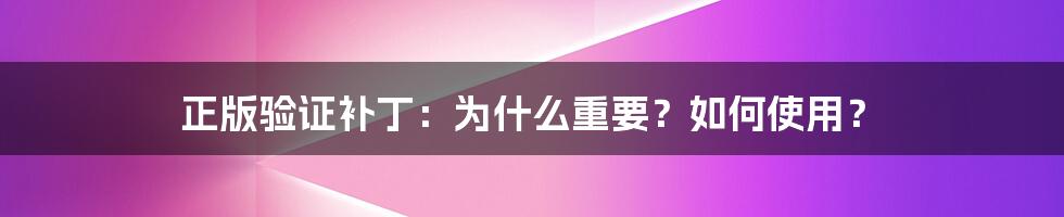 正版验证补丁：为什么重要？如何使用？