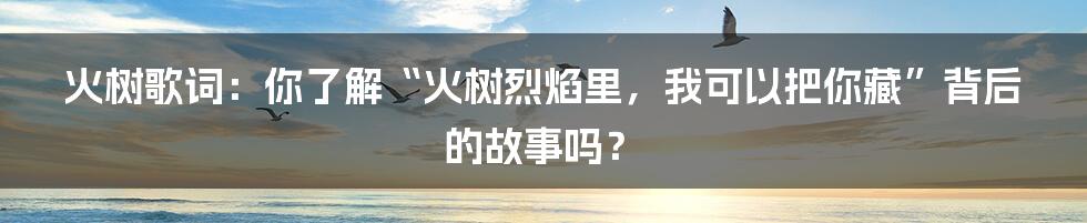 火树歌词：你了解“火树烈焰里，我可以把你藏”背后的故事吗？