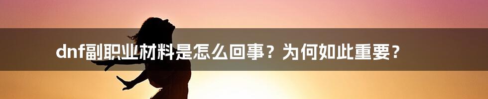 dnf副职业材料是怎么回事？为何如此重要？