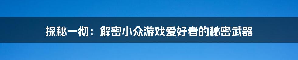 探秘一彻：解密小众游戏爱好者的秘密武器