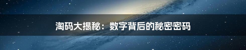 淘码大揭秘：数字背后的秘密密码