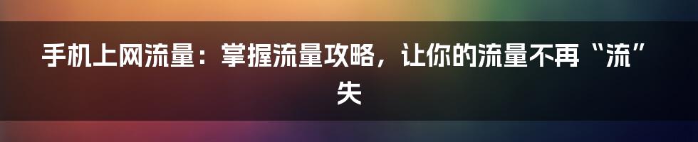 手机上网流量：掌握流量攻略，让你的流量不再“流”失