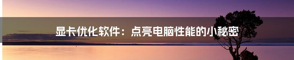 显卡优化软件：点亮电脑性能的小秘密