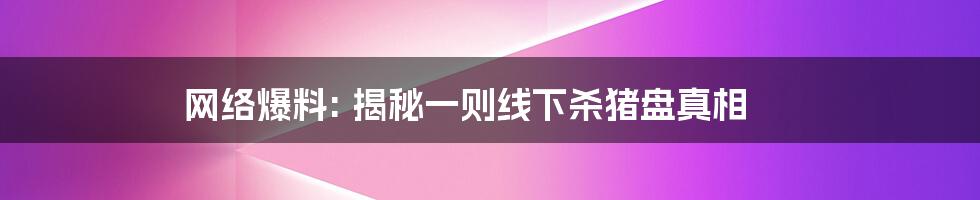 网络爆料: 揭秘一则线下杀猪盘真相