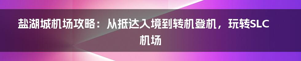 盐湖城机场攻略：从抵达入境到转机登机，玩转SLC机场