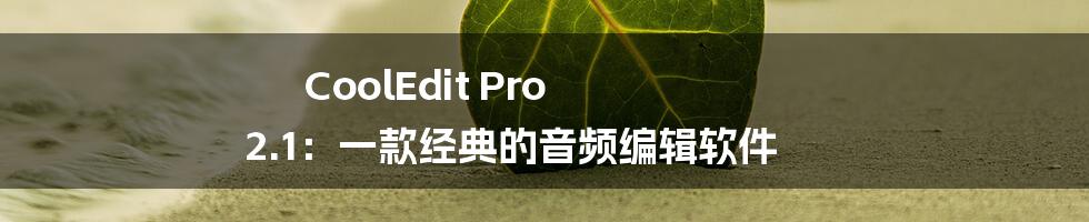 CoolEdit Pro 2.1：一款经典的音频编辑软件