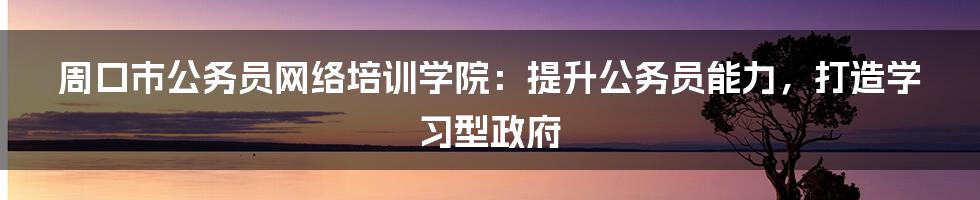 周口市公务员网络培训学院：提升公务员能力，打造学习型政府