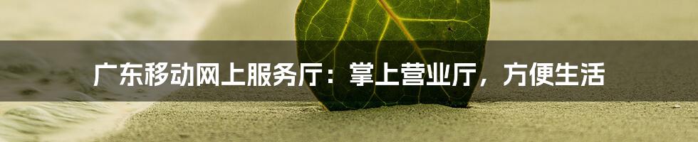 广东移动网上服务厅：掌上营业厅，方便生活