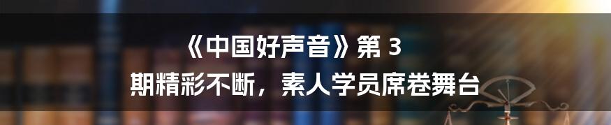 《中国好声音》第 3 期精彩不断，素人学员席卷舞台