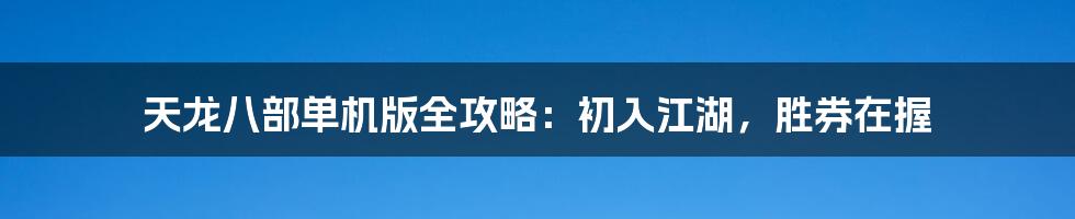 天龙八部单机版全攻略：初入江湖，胜券在握