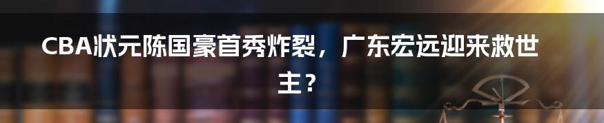 CBA状元陈国豪首秀炸裂，广东宏远迎来救世主？