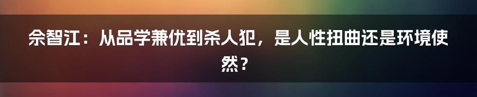 佘智江：从品学兼优到杀人犯，是人性扭曲还是环境使然？