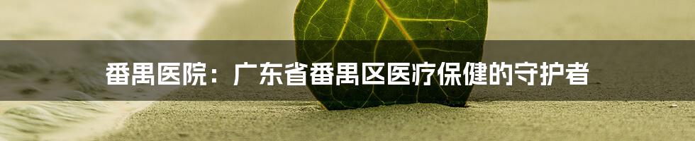 番禺医院：广东省番禺区医疗保健的守护者