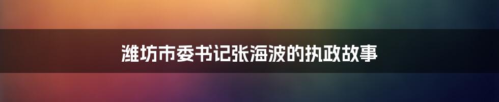 潍坊市委书记张海波的执政故事