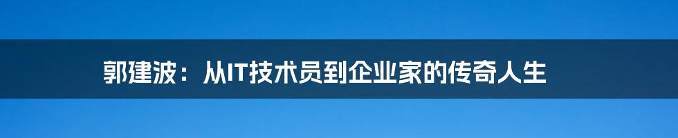 郭建波：从IT技术员到企业家的传奇人生