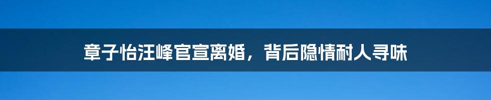 章子怡汪峰官宣离婚，背后隐情耐人寻味