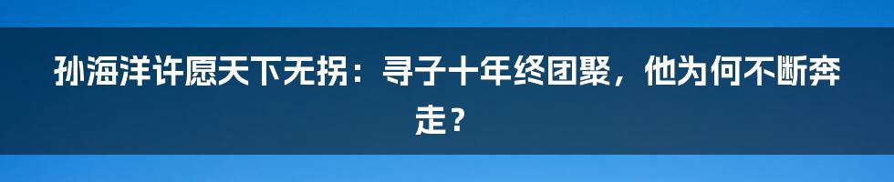 孙海洋许愿天下无拐：寻子十年终团聚，他为何不断奔走？