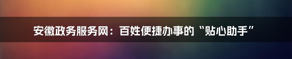 安徽政务服务网：百姓便捷办事的“贴心助手”