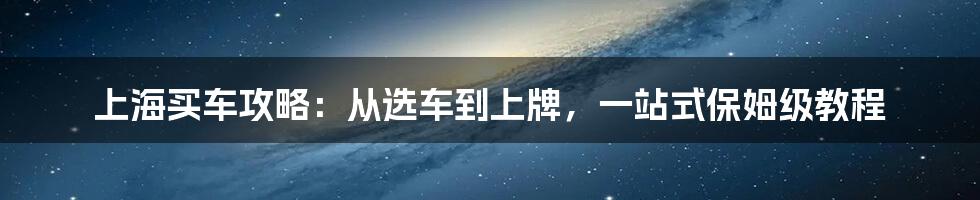 上海买车攻略：从选车到上牌，一站式保姆级教程