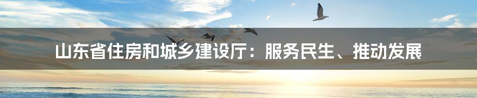 山东省住房和城乡建设厅：服务民生、推动发展