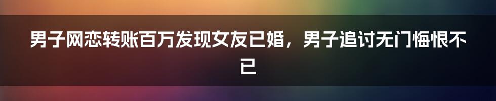 男子网恋转账百万发现女友已婚，男子追讨无门悔恨不已