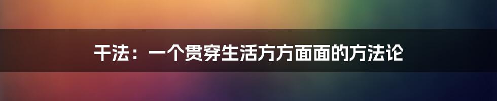 干法：一个贯穿生活方方面面的方法论