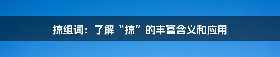 掠组词：了解“掠”的丰富含义和应用