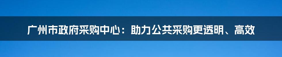 广州市政府采购中心：助力公共采购更透明、高效