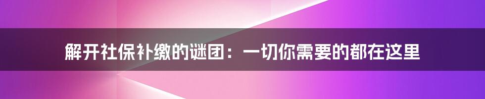 解开社保补缴的谜团：一切你需要的都在这里