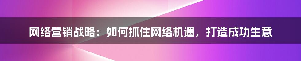 网络营销战略：如何抓住网络机遇，打造成功生意